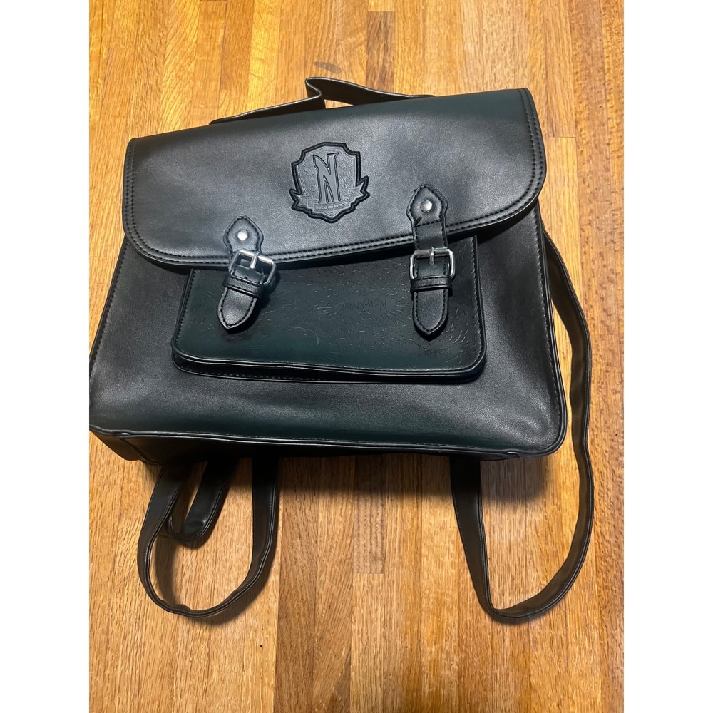 Wednesday Nevermore Academy Satchel Backpack Black Faux Leather Netflix Bag